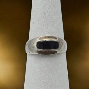 Vintage Sterling Silver Black Onyx Men's Pinky Ring Signed AN? 925
